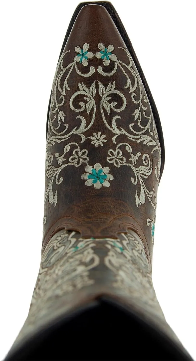 Soto Boots Women's Dahlia Vintage Flower Embroidery Cowgirl Boots, Geniune Leather Handcrafted Boots M50042 Brown
