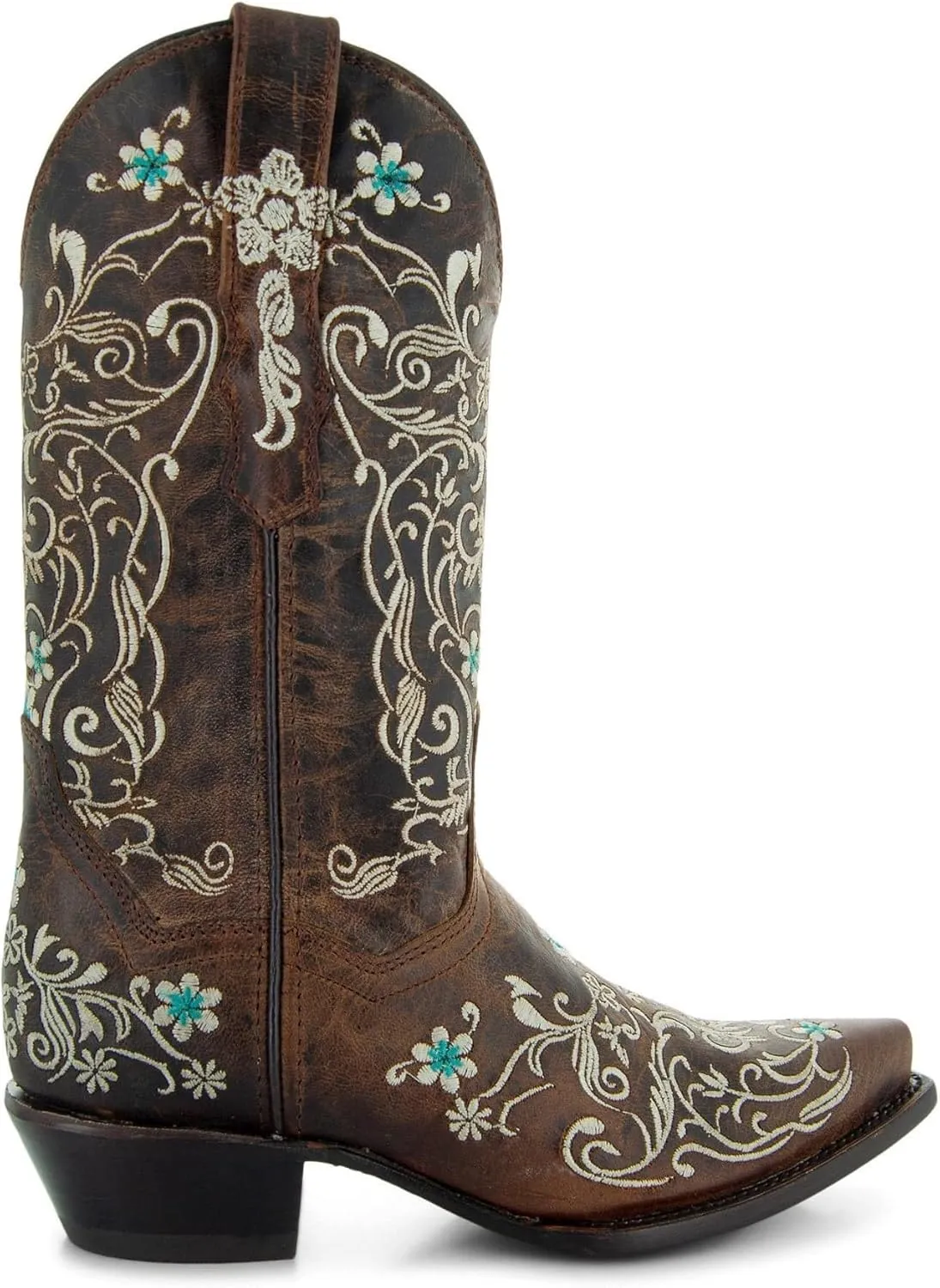Soto Boots Women's Dahlia Vintage Flower Embroidery Cowgirl Boots, Geniune Leather Handcrafted Boots M50042 Brown