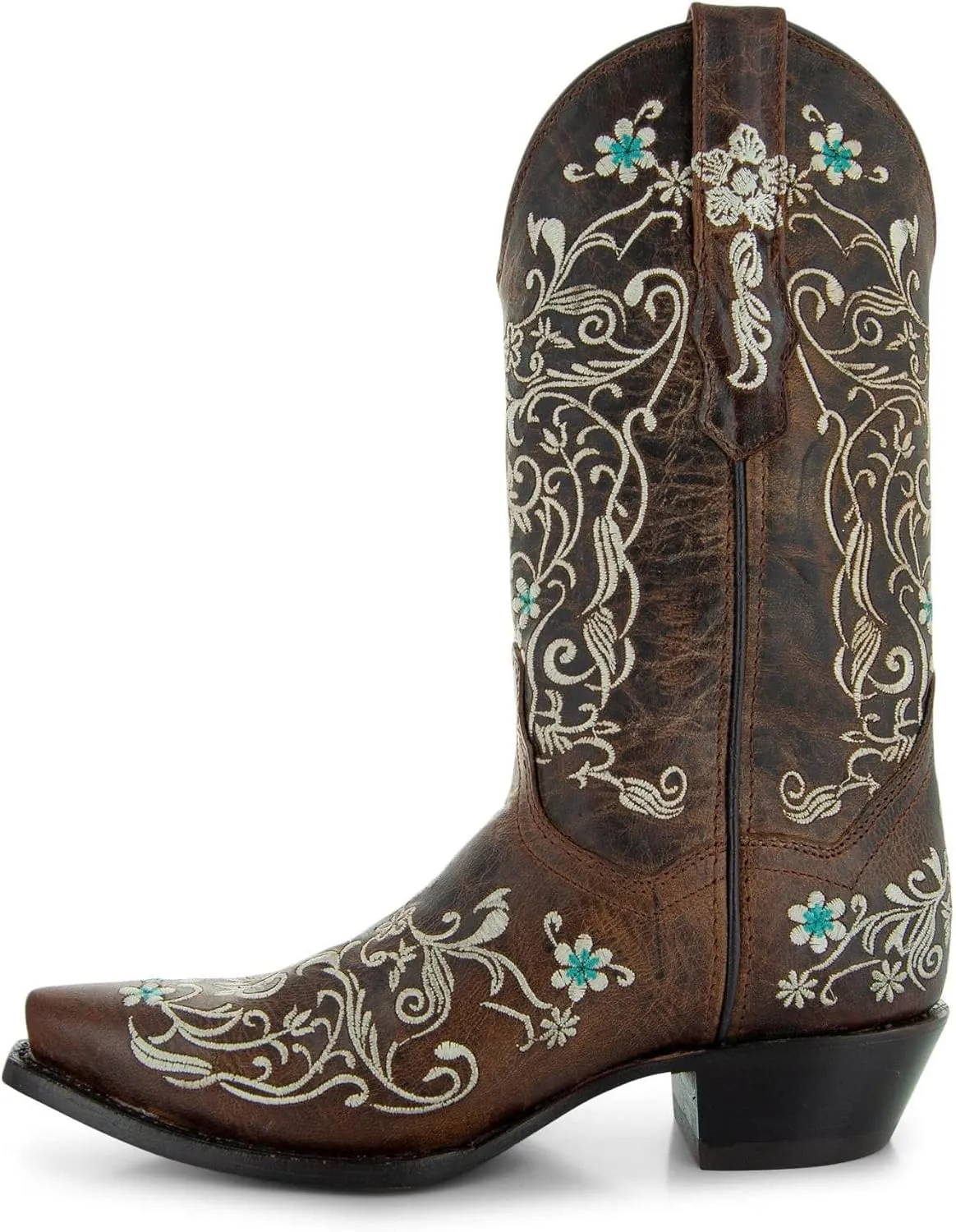 Soto Boots Women's Dahlia Vintage Flower Embroidery Cowgirl Boots, Geniune Leather Handcrafted Boots M50042 Brown