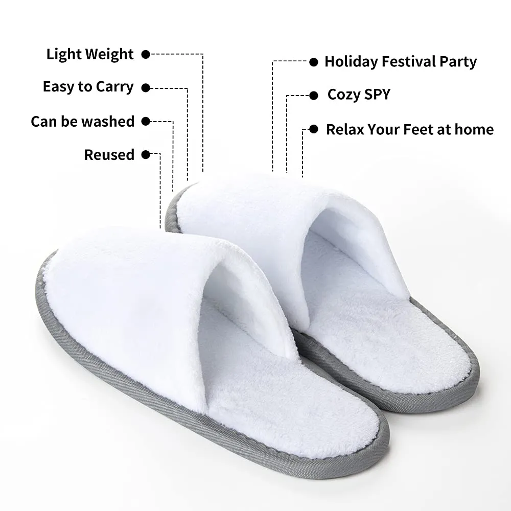 Spa Slippers, Closed Toe(12 Pairs - 6L,6M) Disposable Indoor Hotel Slippers, Fluffy Coral Fleece, Padded Sole for Comfort- for Guests, Hotel, Travel