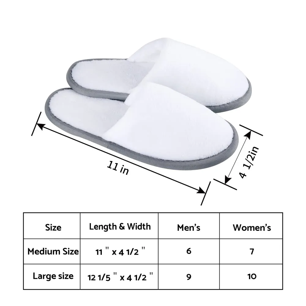 Spa Slippers, Closed Toe(12 Pairs - 6L,6M) Disposable Indoor Hotel Slippers, Fluffy Coral Fleece, Padded Sole for Comfort- for Guests, Hotel, Travel