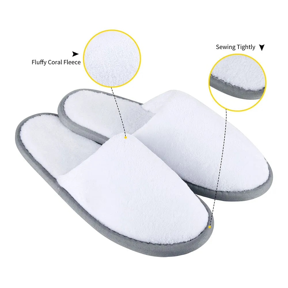 Spa Slippers, Closed Toe(12 Pairs - 6L,6M) Disposable Indoor Hotel Slippers, Fluffy Coral Fleece, Padded Sole for Comfort- for Guests, Hotel, Travel