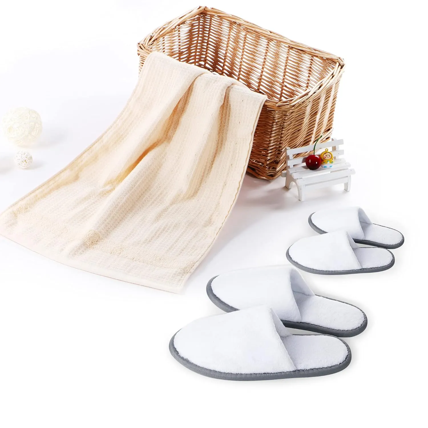 Spa Slippers, Closed Toe(12 Pairs - 6L,6M) Disposable Indoor Hotel Slippers, Fluffy Coral Fleece, Padded Sole for Comfort- for Guests, Hotel, Travel