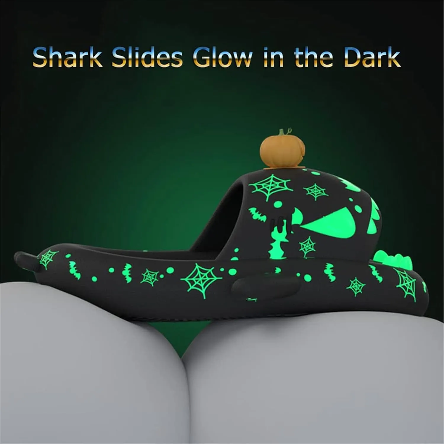 Spooky Shark Slides Glow In The Dark For Men Women, Halloween Christmas Shark Slippers, 3D Cartoon Cloudy Shark Slippers