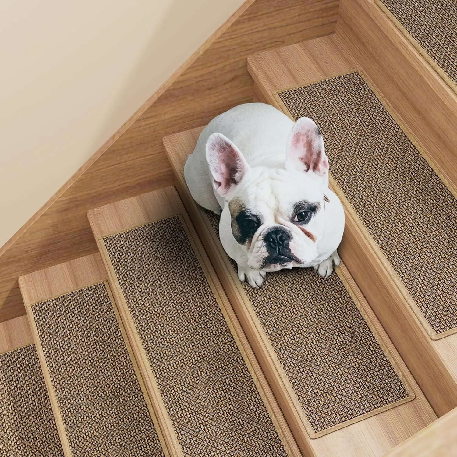 Stair Treads Carpet 4 pcs for Wooden Steps with Non Slip Rubber Backing, 100% Polyester Soft Stairs Resistant Indoor Skid Runner Safety Rugs for Kids Elders and Pets 30" * 8" (Brown)