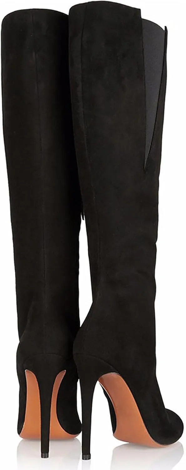 Stiletto Heel Knee High Boots for Women Comfort Round Toe Tall Boots Side Zipper Dress Long Boots Fashion Classic Suede Knee High Boots