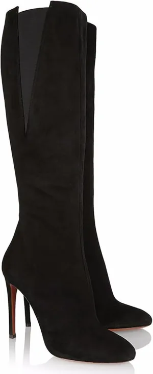 Stiletto Heel Knee High Boots for Women Comfort Round Toe Tall Boots Side Zipper Dress Long Boots Fashion Classic Suede Knee High Boots