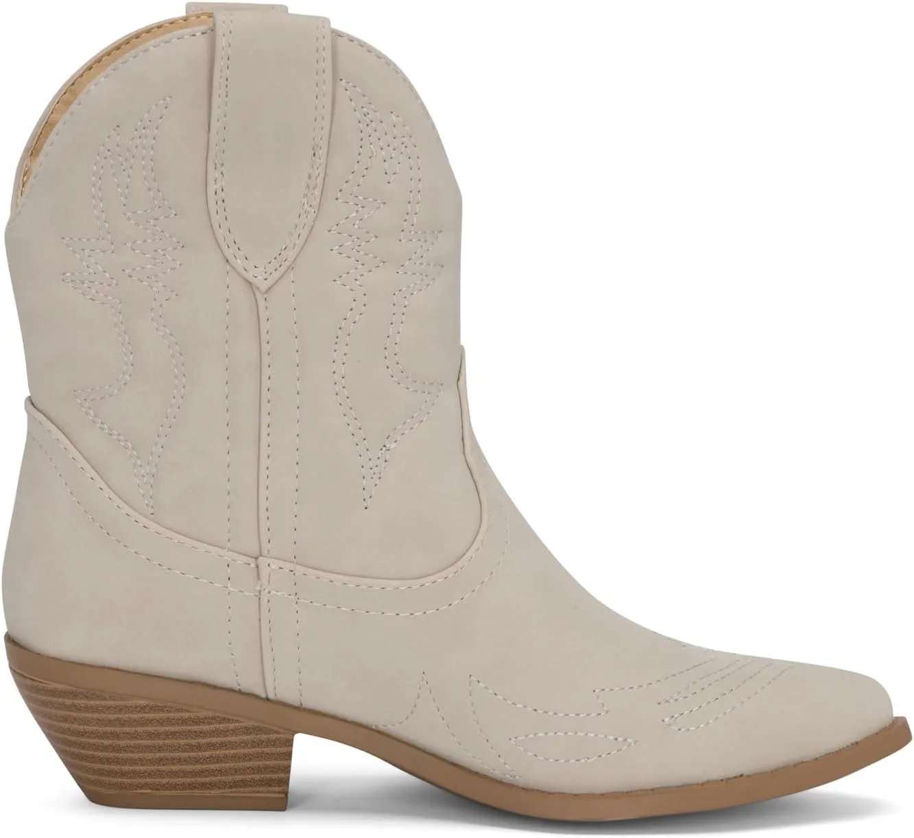 STYLISH S BUCK Women's Western Cowboy Ankle Boots – Pointed Toe, Low Stacked Heel, Slip-On, Stitched Design, Synthetic PU, Comfortable Cowgirl Booties for Western Fashion/Outdoor Wear