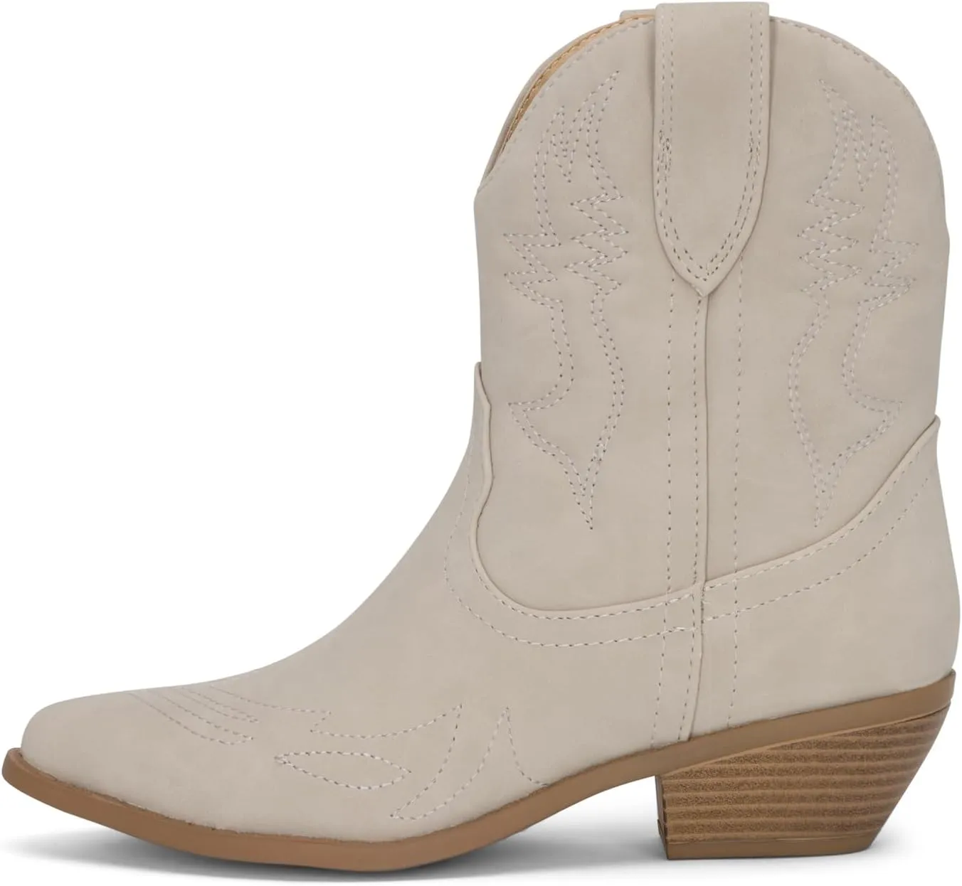 STYLISH S BUCK Women's Western Cowboy Ankle Boots – Pointed Toe, Low Stacked Heel, Slip-On, Stitched Design, Synthetic PU, Comfortable Cowgirl Booties for Western Fashion/Outdoor Wear
