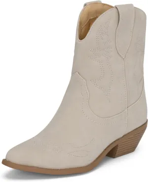 STYLISH S BUCK Women's Western Cowboy Ankle Boots – Pointed Toe, Low Stacked Heel, Slip-On, Stitched Design, Synthetic PU, Comfortable Cowgirl Booties for Western Fashion/Outdoor Wear