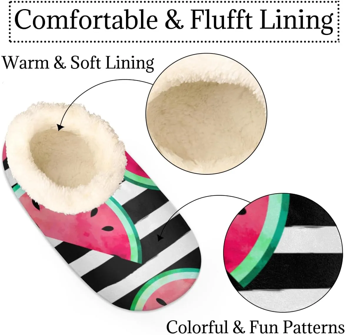 Summer Fruit Women's Slippers, Watermelon Stripe Soft Cozy Plush Lined House Slipper Shoes Indoor Non-Slip Slippers for Women Girls Boys Teenager