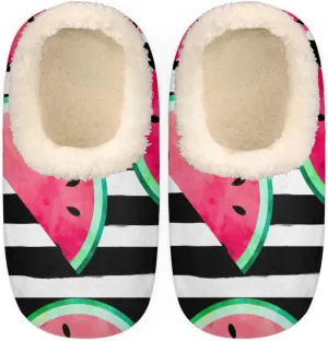 Summer Fruit Women's Slippers, Watermelon Stripe Soft Cozy Plush Lined House Slipper Shoes Indoor Non-Slip Slippers for Women Girls Boys Teenager