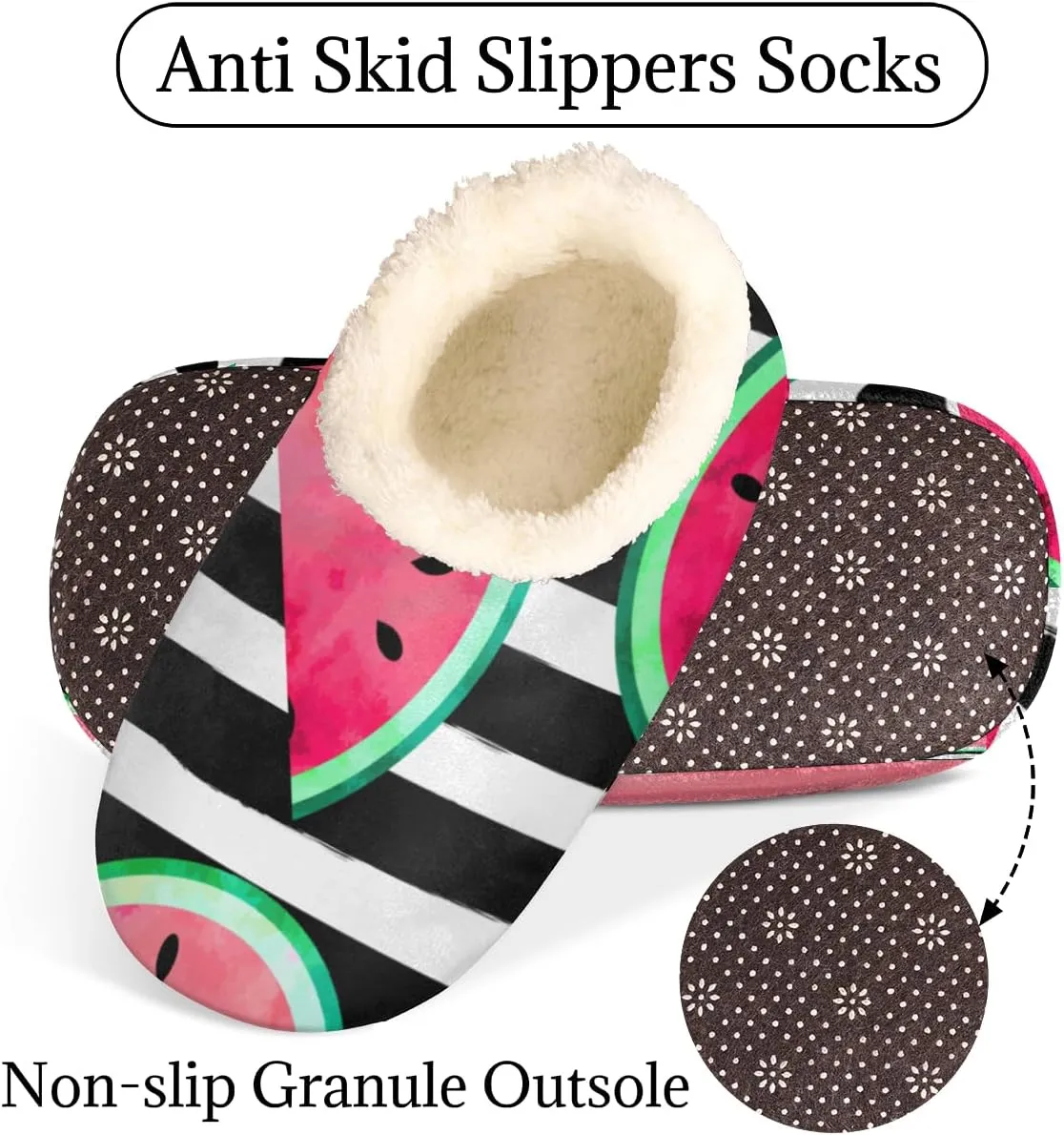 Summer Fruit Women's Slippers, Watermelon Stripe Soft Cozy Plush Lined House Slipper Shoes Indoor Non-Slip Slippers for Women Girls Boys Teenager