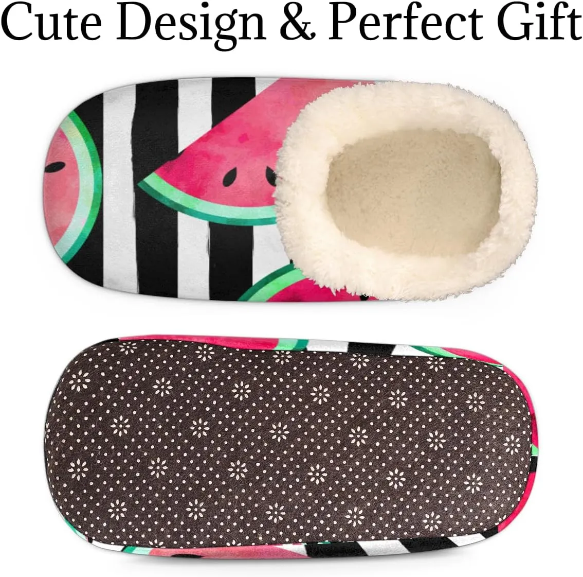 Summer Fruit Women's Slippers, Watermelon Stripe Soft Cozy Plush Lined House Slipper Shoes Indoor Non-Slip Slippers for Women Girls Boys Teenager