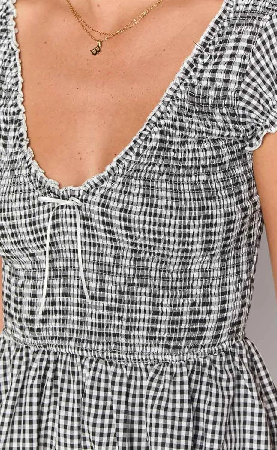 Summer Gingham Romper for Women 2025 Dressy Casual Beach Vacation Short Plaid Smocked Jumpsuit
