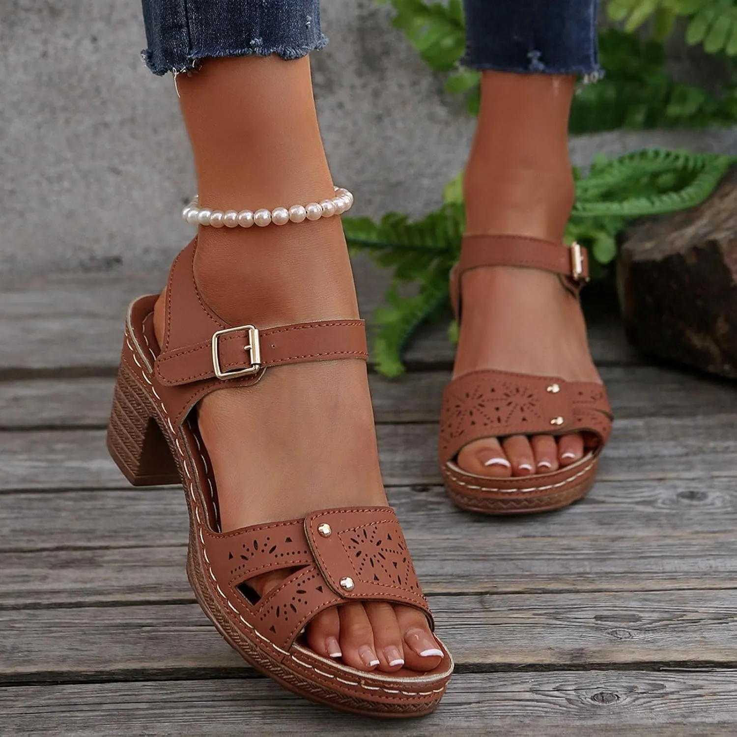 Summer Low Chunky Block Heeled Sandals For Women 2025 Platform Fashion Casual Hollow Out Open Toe Low Heel Breathable Sandals Comfortable Dressy Arch Support Ankle Strap Wedge Shoes