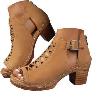Summer Sandals for Women 2025 Trendy Dressy Fashion Open Toe Heel Sandal Chunky Heels Adjustable Straps Ankle Strap Zipper Back High Heel Sandals
