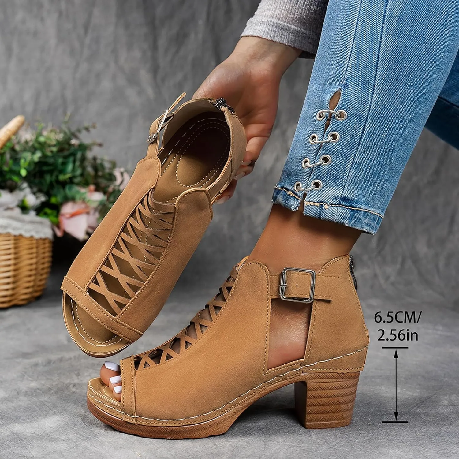 Summer Sandals for Women 2025 Trendy Dressy Fashion Open Toe Heel Sandal Chunky Heels Adjustable Straps Ankle Strap Zipper Back High Heel Sandals