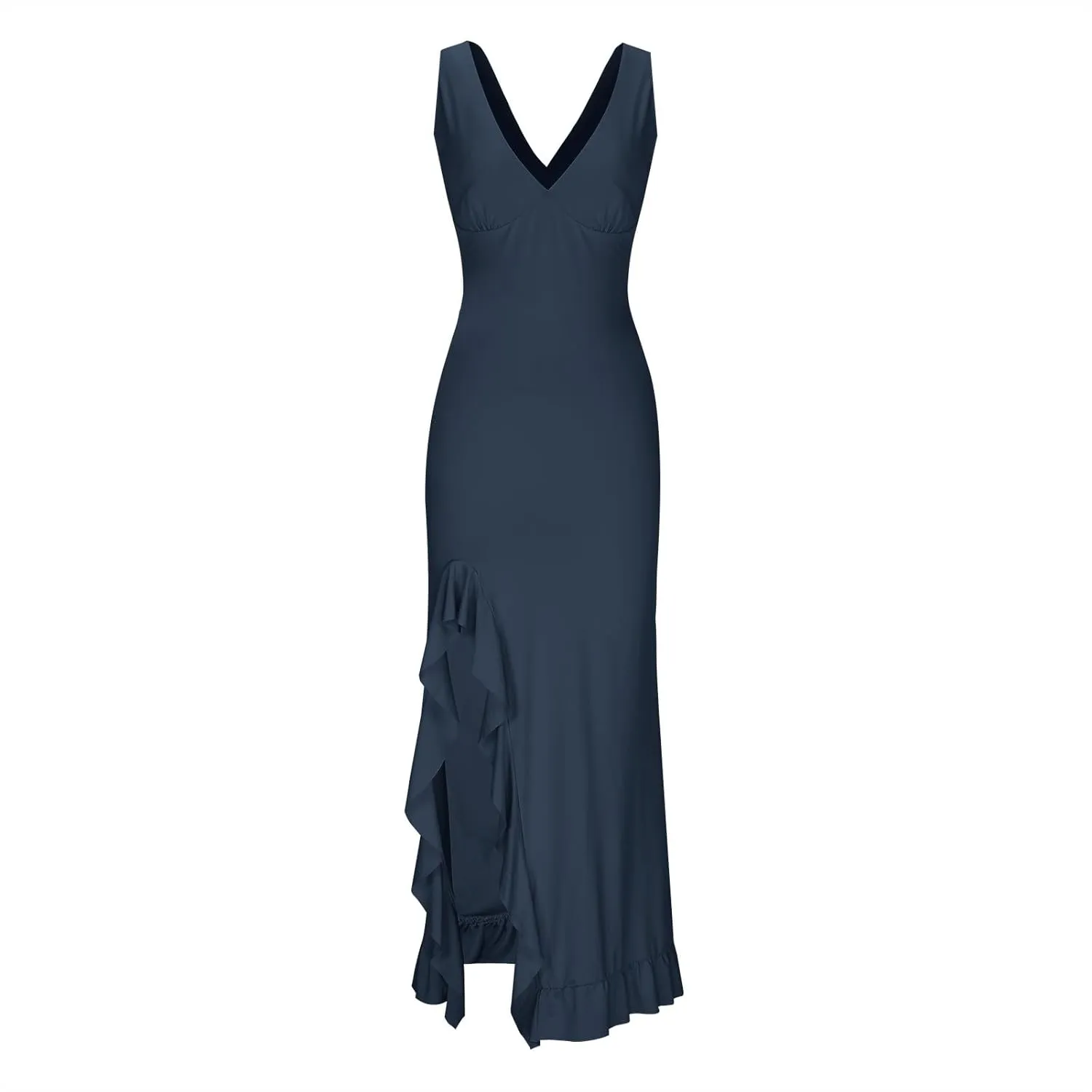 Sundresses for Women 2025 Slim Fit V Neck Sleeveless Maxi Dress Casual Ruffle Asymmetrical Slit Party Beach Dress