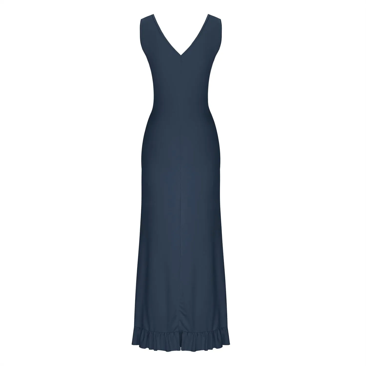 Sundresses for Women 2025 Slim Fit V Neck Sleeveless Maxi Dress Casual Ruffle Asymmetrical Slit Party Beach Dress