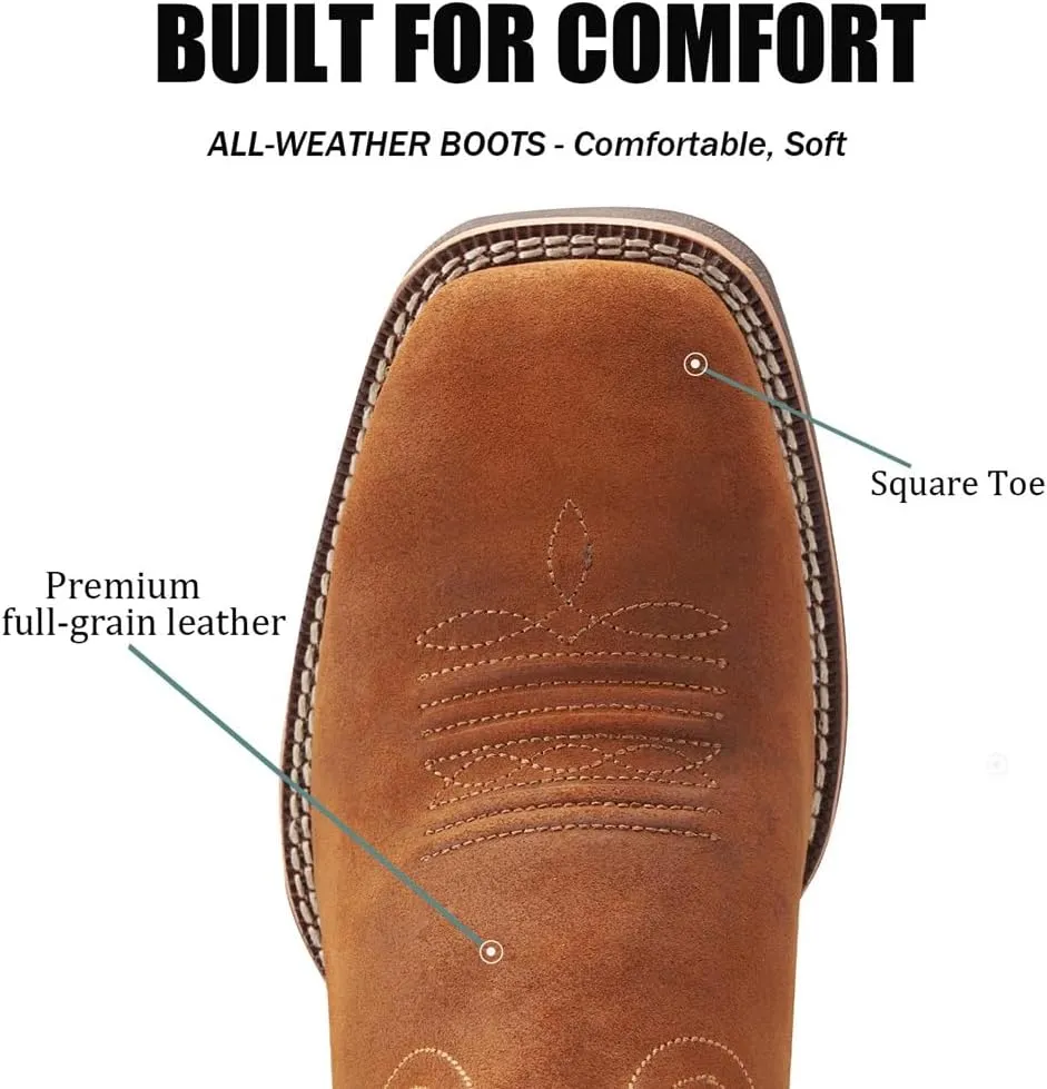 SUREWAY Cowboy Boots For Men - Mens Square Toe Western Boot With Flag,Oil/Slip Resistant,Durable Fashionable Classic Pull on Boots