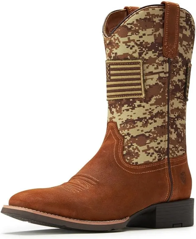 SUREWAY Cowboy Boots For Men - Mens Square Toe Western Boot With Flag,Oil/Slip Resistant,Durable Fashionable Classic Pull on Boots