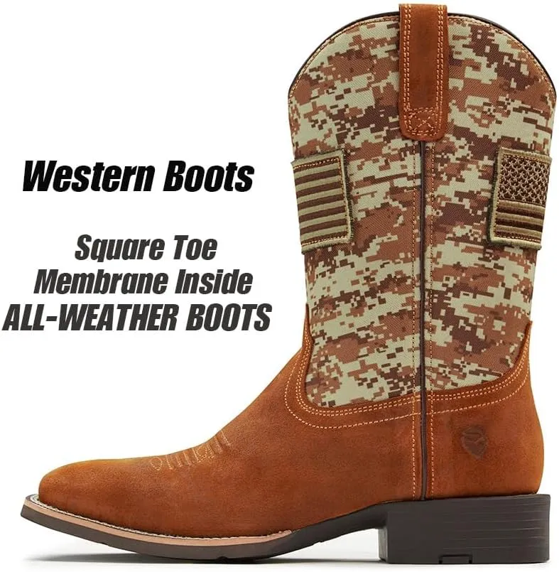 SUREWAY Cowboy Boots For Men - Mens Square Toe Western Boot With Flag,Oil/Slip Resistant,Durable Fashionable Classic Pull on Boots