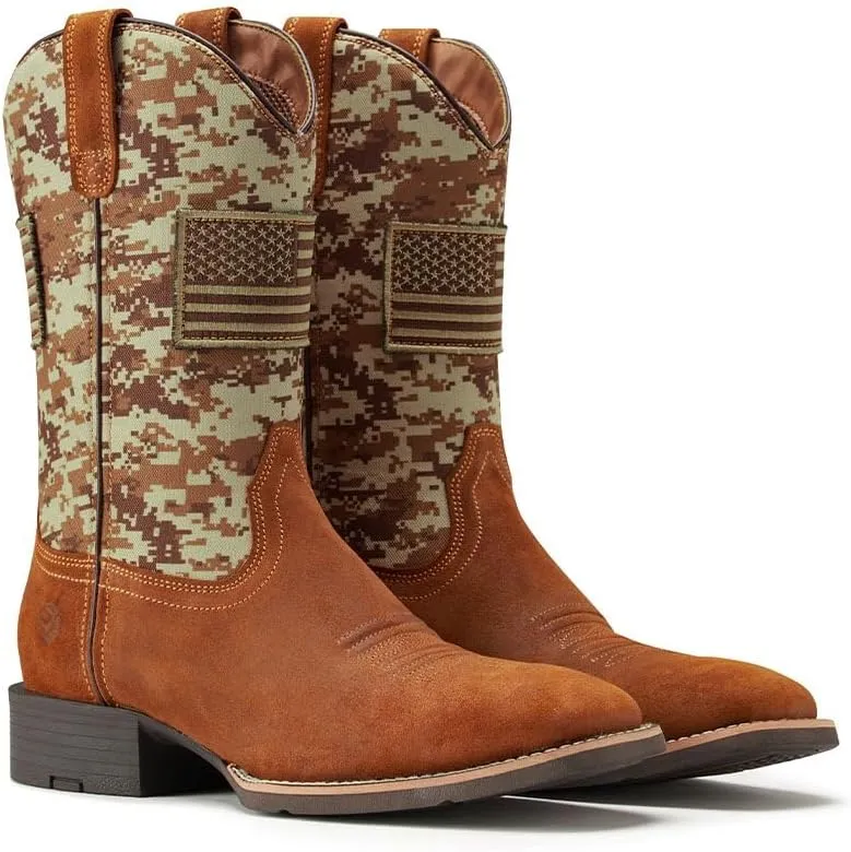 SUREWAY Cowboy Boots For Men - Mens Square Toe Western Boot With Flag,Oil/Slip Resistant,Durable Fashionable Classic Pull on Boots
