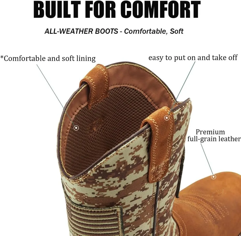 SUREWAY Cowboy Boots For Men - Mens Square Toe Western Boot With Flag,Oil/Slip Resistant,Durable Fashionable Classic Pull on Boots