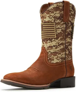 SUREWAY Cowboy Boots For Men - Mens Square Toe Western Boot With Flag,Oil/Slip Resistant,Durable Fashionable Classic Pull on Boots