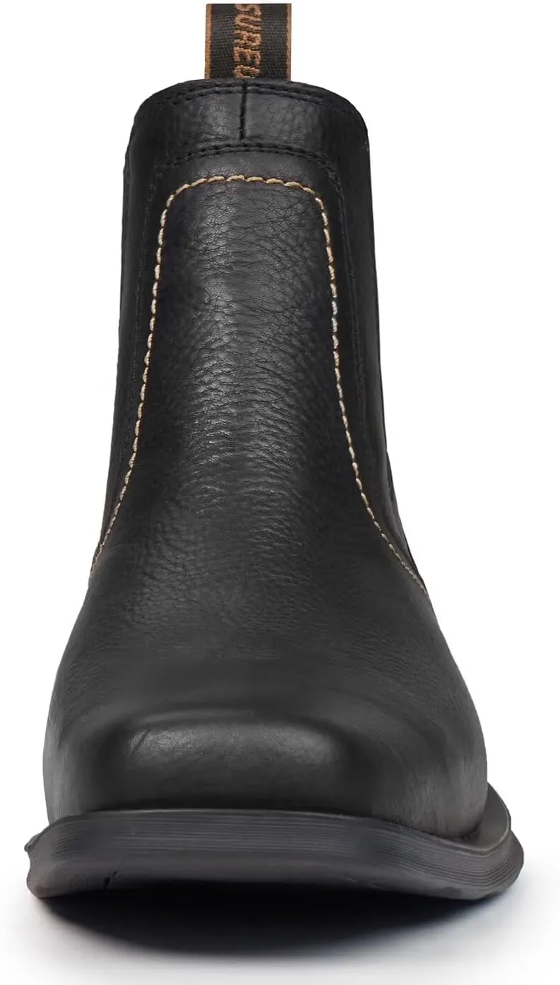 SUREWAY Mens Western Chelsea Cowboy Boots, Square Toe Casual/Work/Dress Boots, Ankle Length, Retro Stylish, Durable Comfortable, All-Weather