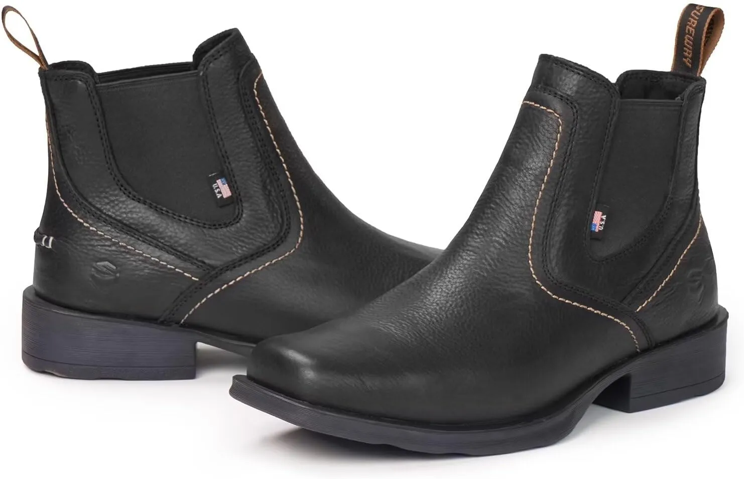 SUREWAY Mens Western Chelsea Cowboy Boots, Square Toe Casual/Work/Dress Boots, Ankle Length, Retro Stylish, Durable Comfortable, All-Weather
