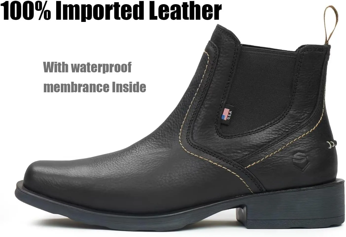 SUREWAY Mens Western Chelsea Cowboy Boots, Square Toe Casual/Work/Dress Boots, Ankle Length, Retro Stylish, Durable Comfortable, All-Weather