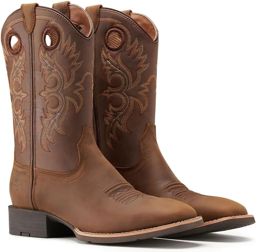 SUREWAY Western Boots For Men - Mens Square Toe Cowboy Boot,Oil/Slip Resistant,Durable Fashionable Classic Pull on 10 Inch Boots Mid Calf Wellington Boots