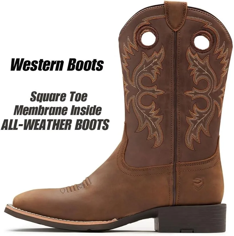 SUREWAY Western Boots For Men - Mens Square Toe Cowboy Boot,Oil/Slip Resistant,Durable Fashionable Classic Pull on 10 Inch Boots Mid Calf Wellington Boots