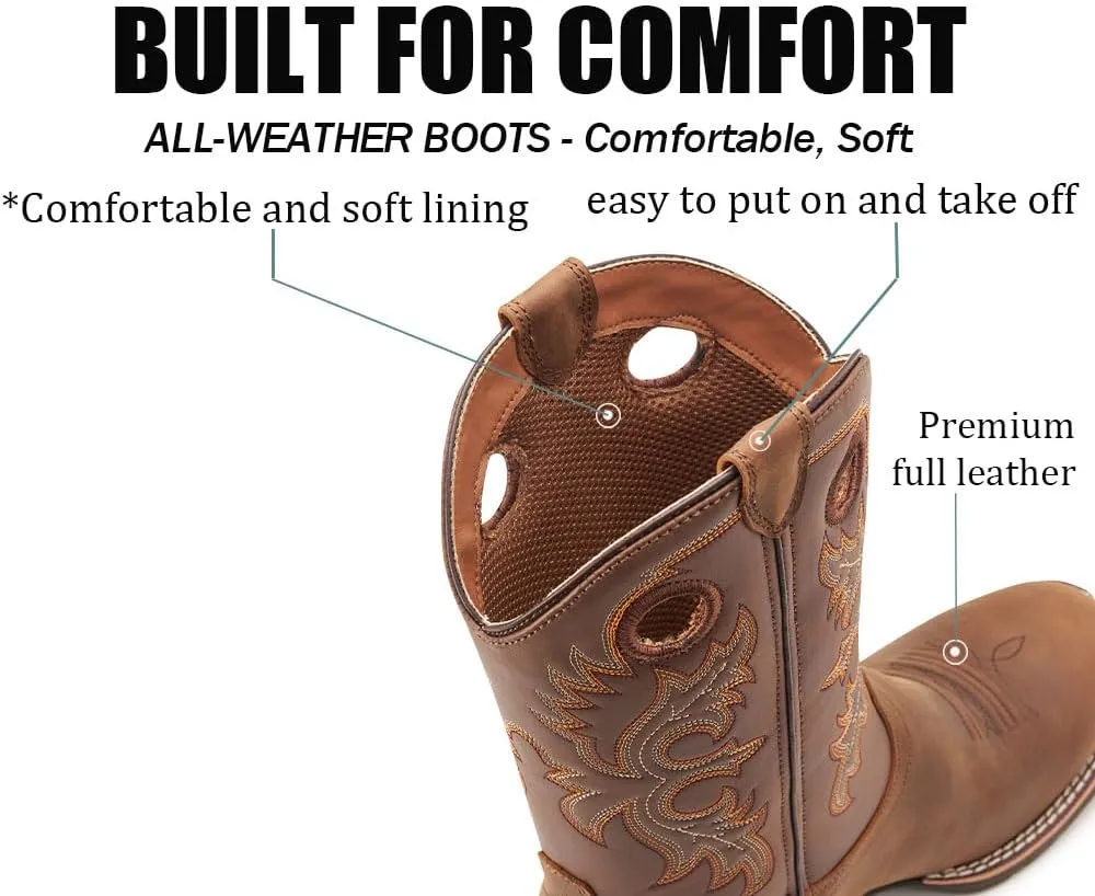 SUREWAY Western Boots For Men - Mens Square Toe Cowboy Boot,Oil/Slip Resistant,Durable Fashionable Classic Pull on 10 Inch Boots Mid Calf Wellington Boots