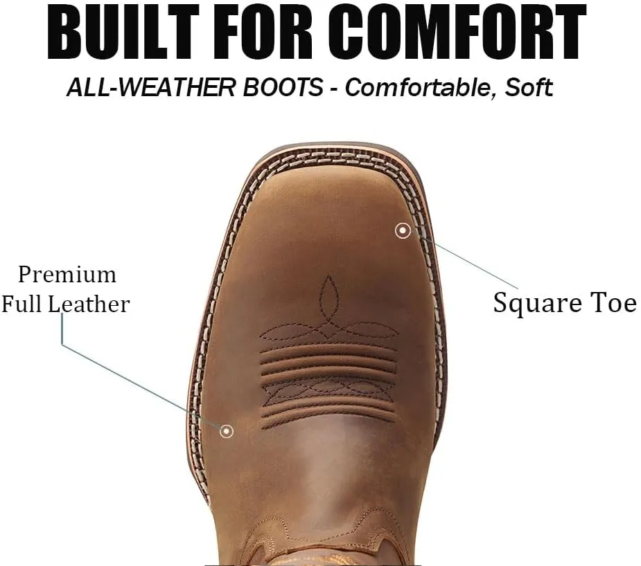 SUREWAY Western Boots For Men - Mens Square Toe Cowboy Boot,Oil/Slip Resistant,Durable Fashionable Classic Pull on 10 Inch Boots Mid Calf Wellington Boots