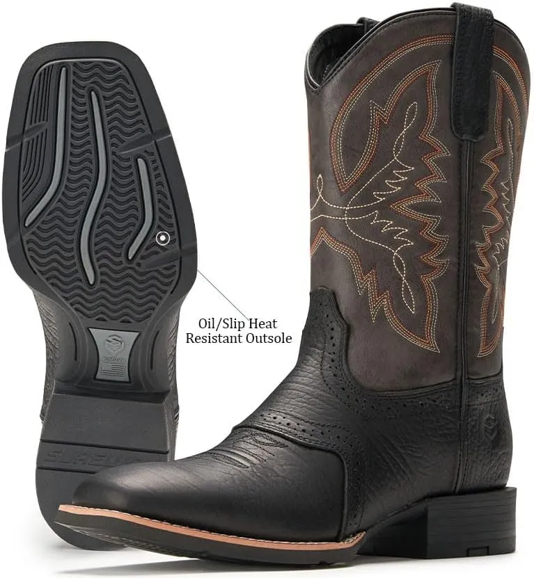 SUREWAY Western Boots For Men - Mens Square Toe Cowboy Boot,Oil/Slip Resistant,Durable Fashionable Classic Pull on 10 Inch Wellington Boots - Soft Toe Work Boots