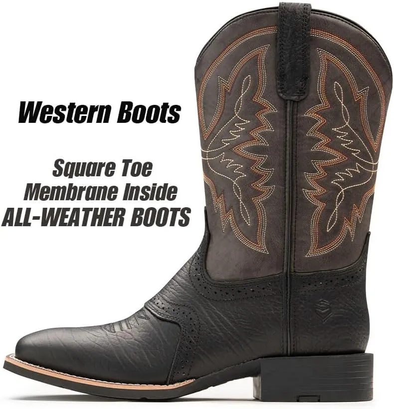 SUREWAY Western Boots For Men - Mens Square Toe Cowboy Boot,Oil/Slip Resistant,Durable Fashionable Classic Pull on 10 Inch Wellington Boots - Soft Toe Work Boots