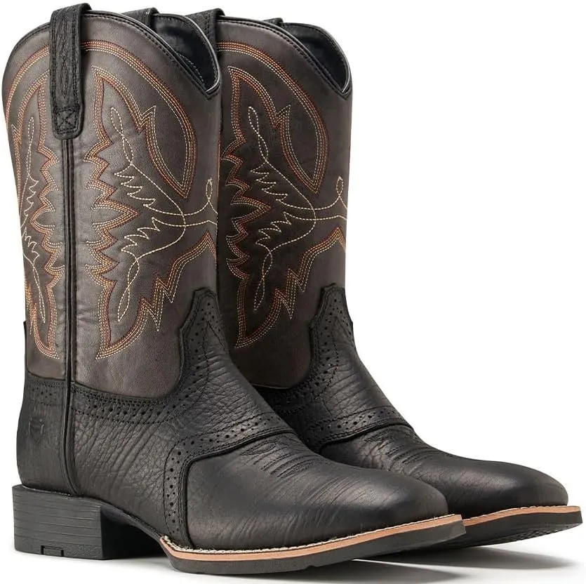 SUREWAY Western Boots For Men - Mens Square Toe Cowboy Boot,Oil/Slip Resistant,Durable Fashionable Classic Pull on 10 Inch Wellington Boots - Soft Toe Work Boots