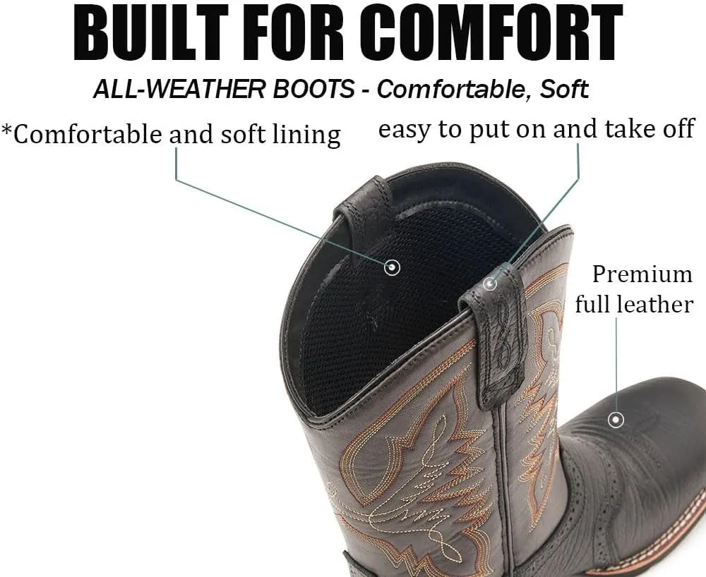 SUREWAY Western Boots For Men - Mens Square Toe Cowboy Boot,Oil/Slip Resistant,Durable Fashionable Classic Pull on 10 Inch Wellington Boots - Soft Toe Work Boots