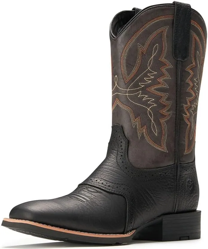 SUREWAY Western Boots For Men - Mens Square Toe Cowboy Boot,Oil/Slip Resistant,Durable Fashionable Classic Pull on 10 Inch Wellington Boots - Soft Toe Work Boots