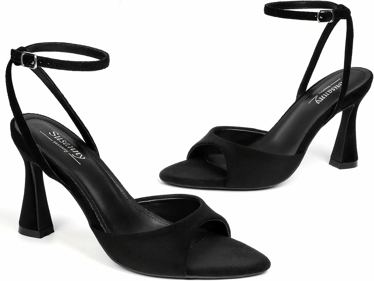 Susanny High Heels for Women Pointed Open Toe Strappy Chunky Block Heels Ankle Strap Stiletto Kitten Heeled Sandals Wedding Bridal Party Prom Sexy Dress Shoes