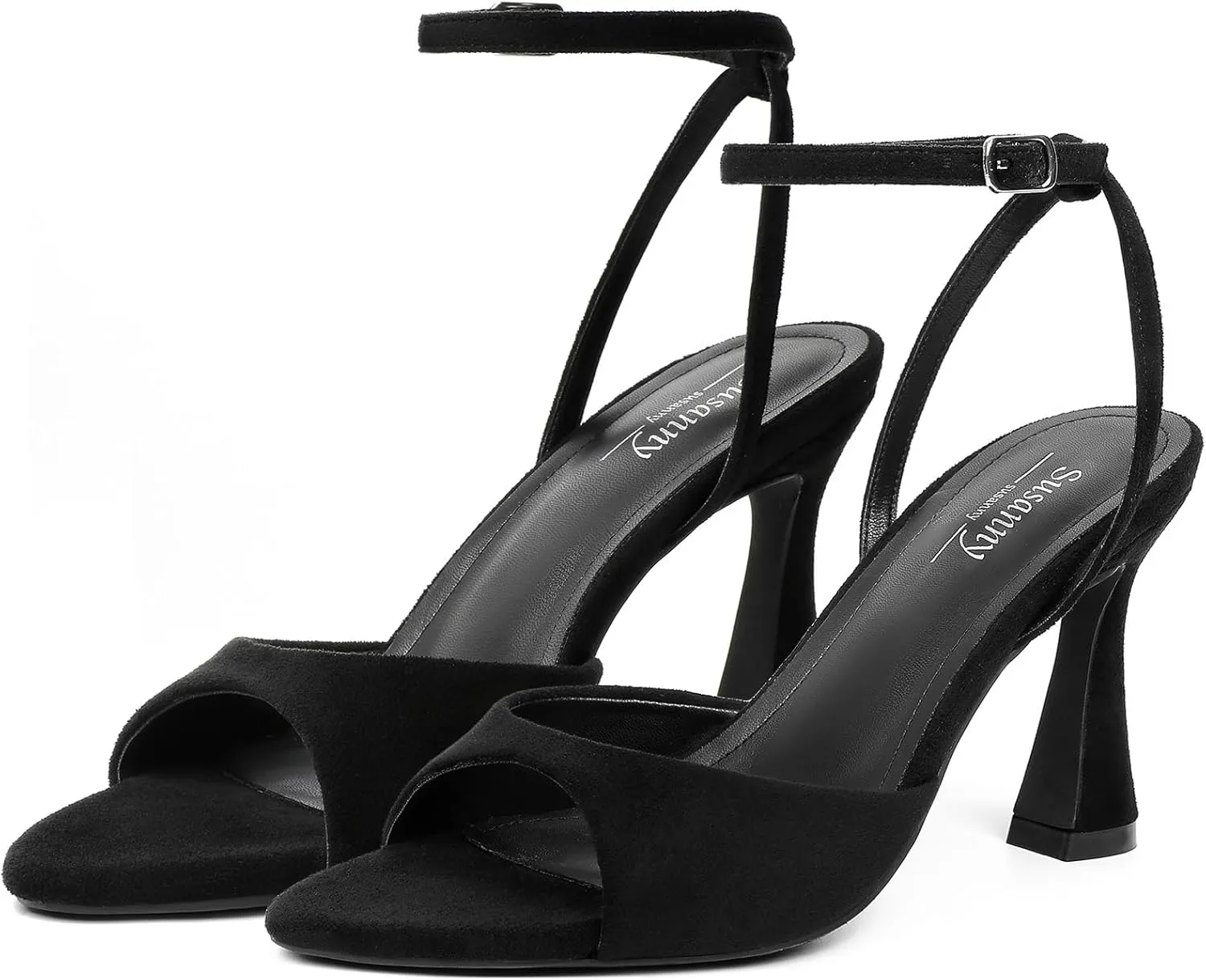 Susanny High Heels for Women Pointed Open Toe Strappy Chunky Block Heels Ankle Strap Stiletto Kitten Heeled Sandals Wedding Bridal Party Prom Sexy Dress Shoes