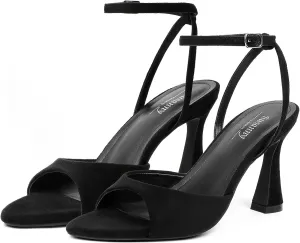 Susanny High Heels for Women Pointed Open Toe Strappy Chunky Block Heels Ankle Strap Stiletto Kitten Heeled Sandals Wedding Bridal Party Prom Sexy Dress Shoes