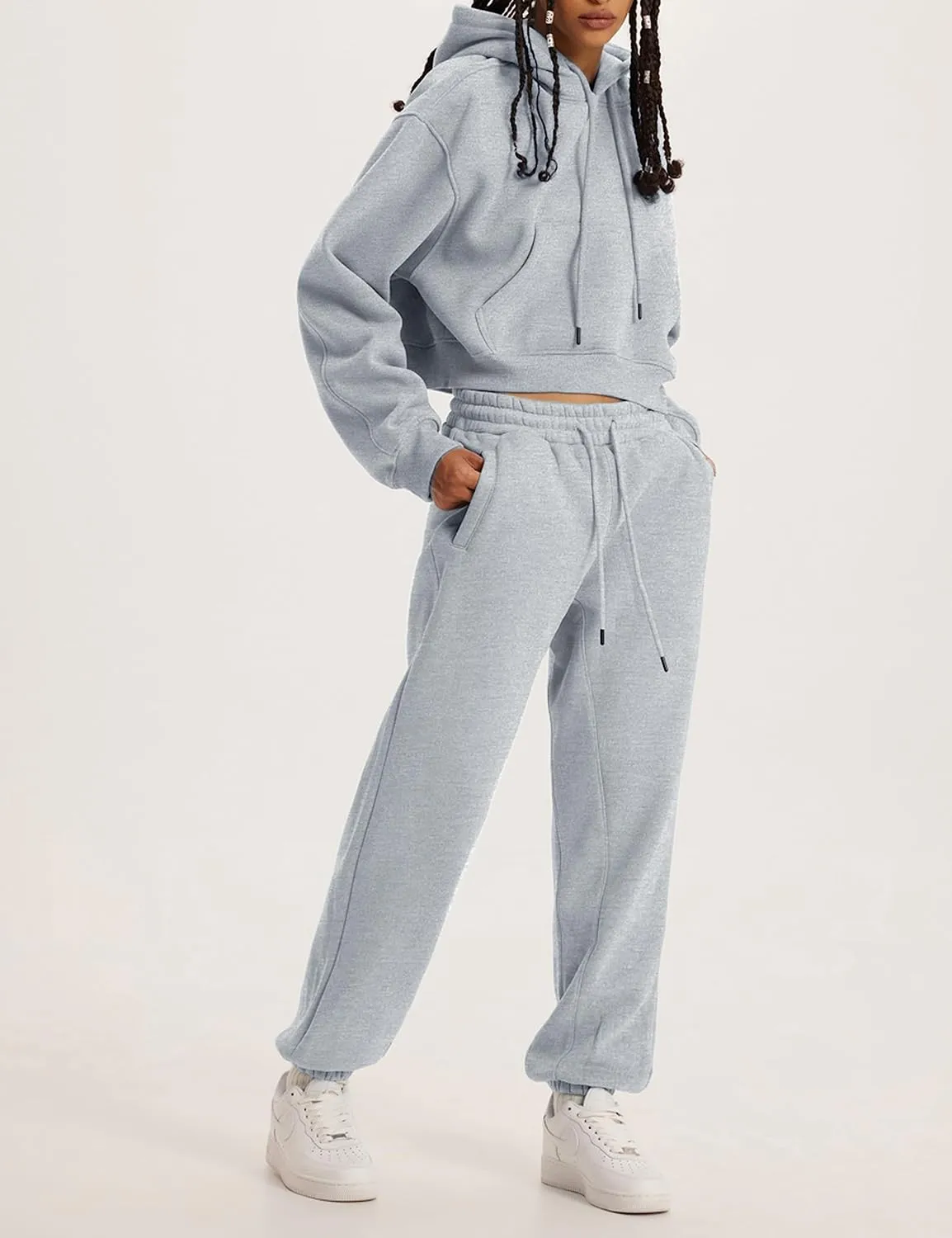 Sweatsuits for Women 2 Piece Set Crop Fleece Lining Hoodies Jogger Sweatpants Sweat Suits