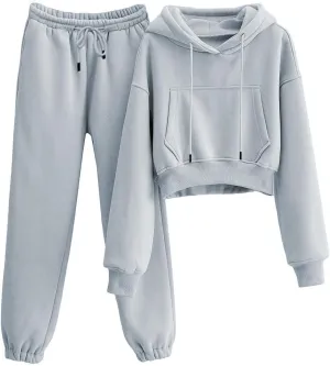 Sweatsuits for Women 2 Piece Set Crop Fleece Lining Hoodies Jogger Sweatpants Sweat Suits