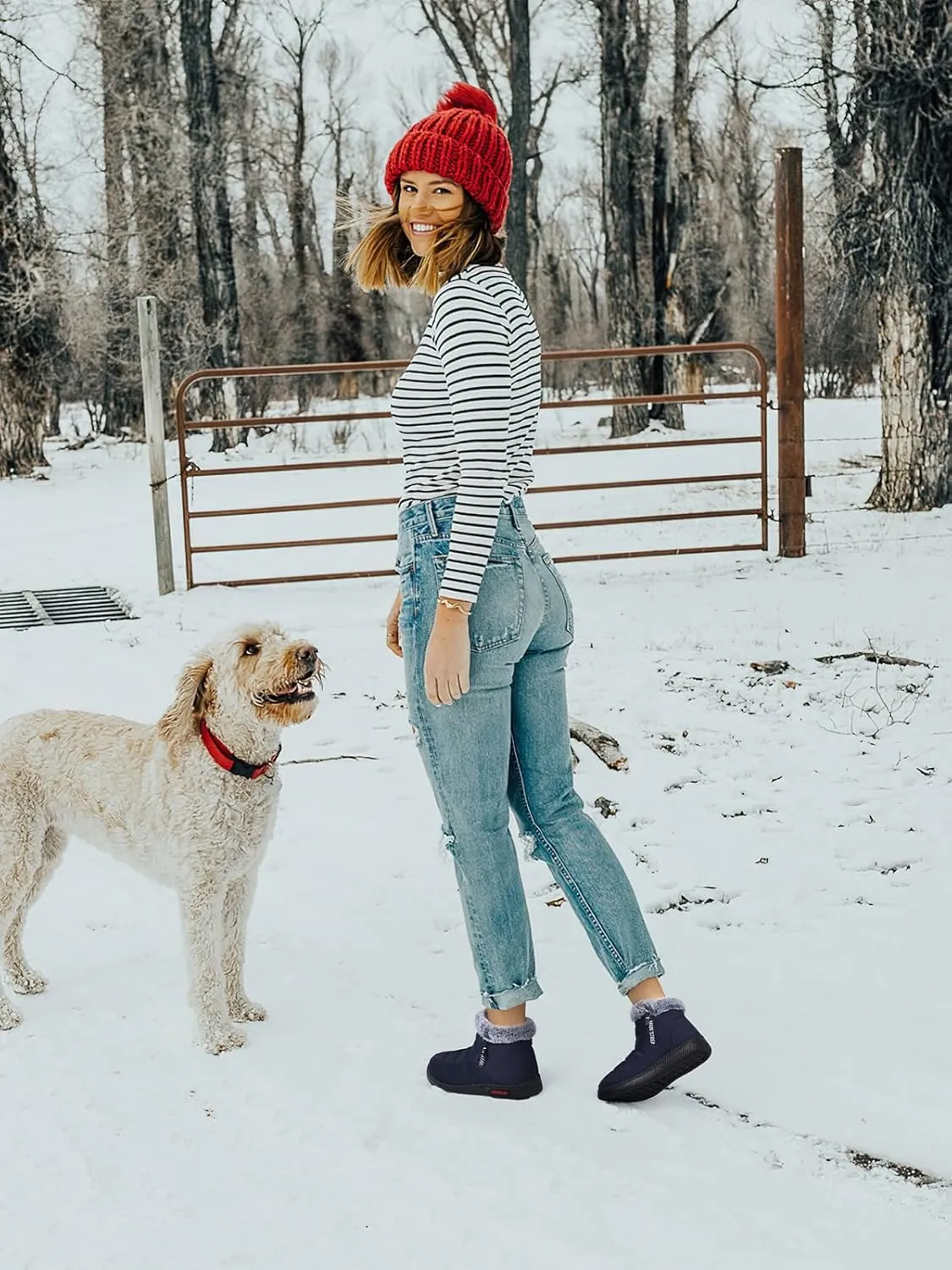 SWQZVT Warm Winter Boots for Women: Fur Lined Snow Booties, Non Slip, Waterproof Insulated, Soft Winter Shoes Comfy Walking Size 5-10.5
