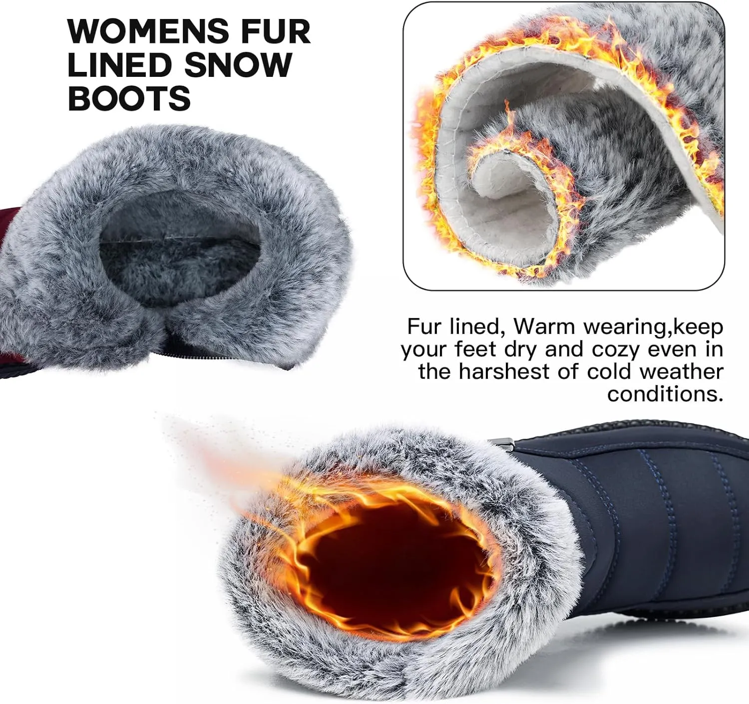 SWQZVT Warm Winter Boots for Women: Fur Lined Snow Booties, Non Slip, Waterproof Insulated, Soft Winter Shoes Comfy Walking Size 5-10.5