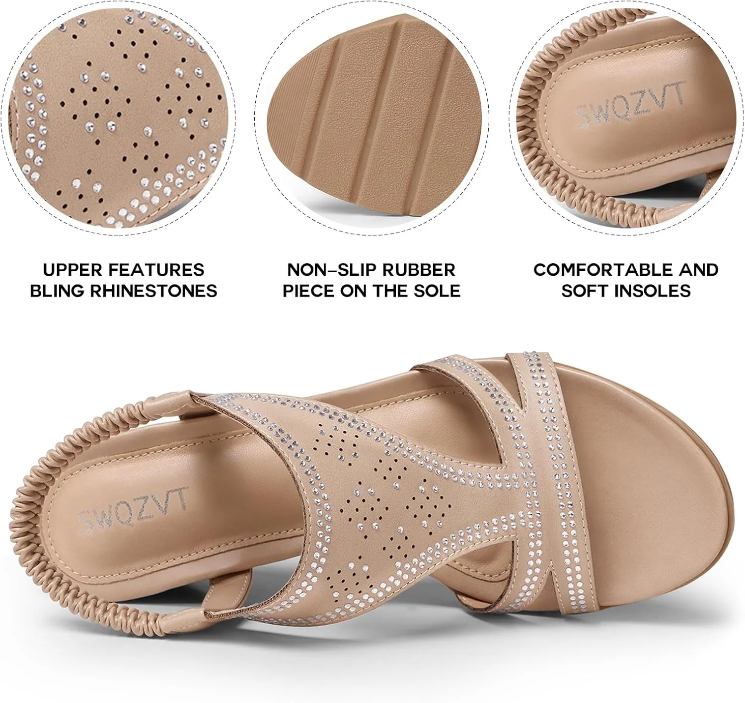SWQZVT Wedge Sandals for Women Dressy: Comfortable Summer Sandal - Open Toe Elastic Ankle Strap Sandals